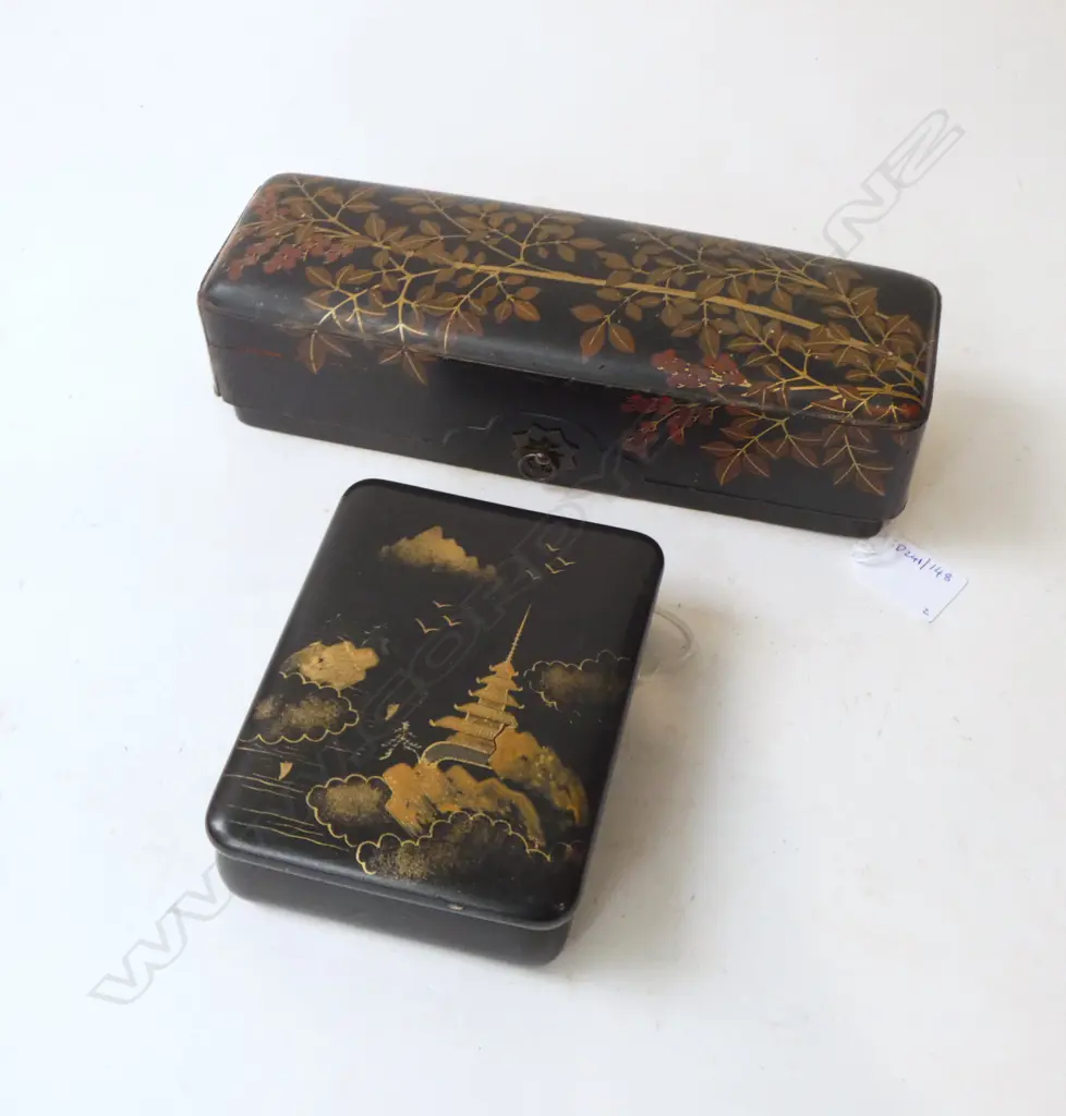 2 ORIENTAL LAQUER BOXES L250MM LONGEST Image 1++