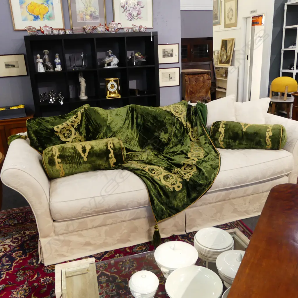 2 GREEN VELVET BOLSTER CUSHIONS W.600mm + THROW 1800x1600mm Image 1++