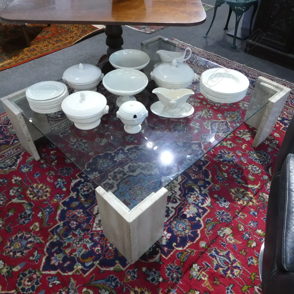 MODERN GLASS COFFEE ON 4 MARBLE BASES 1200x1000mm Image 1++