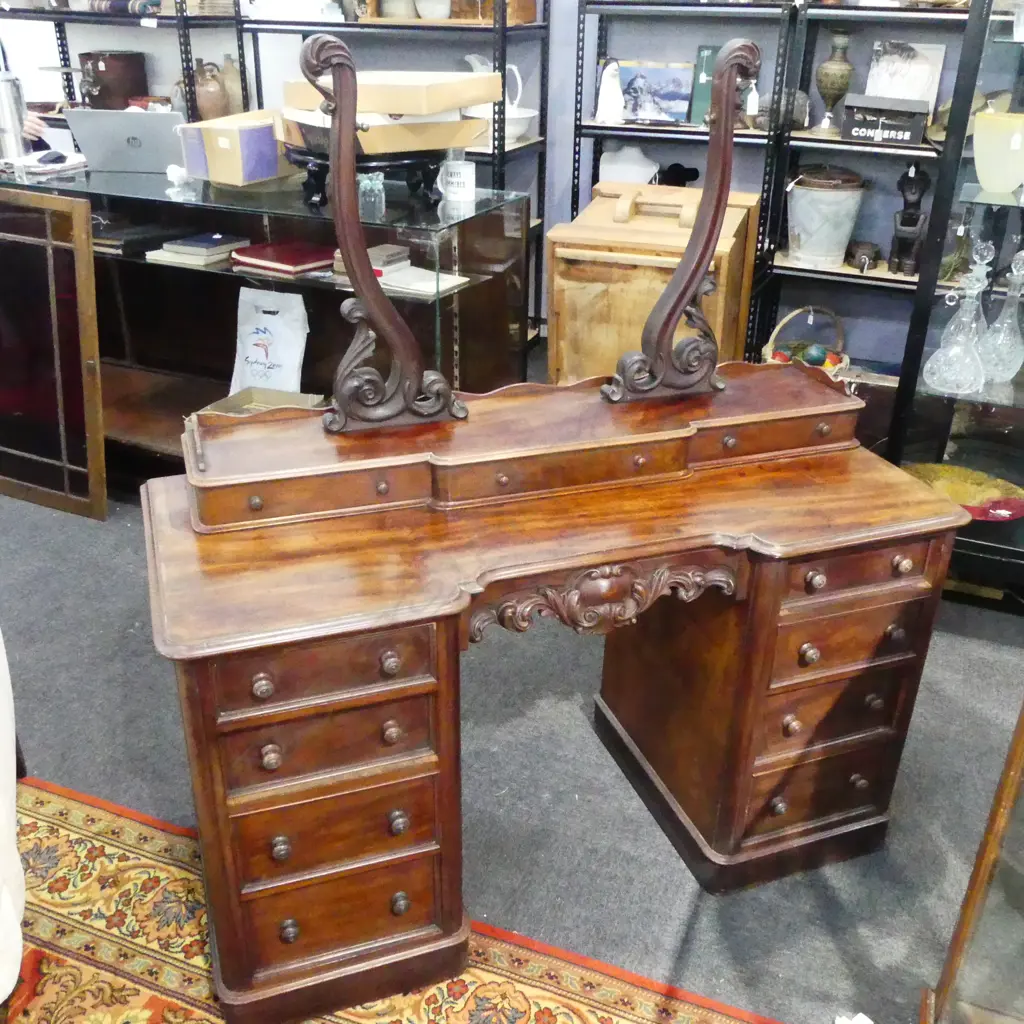 VICTORIAN MAHOGANY SWING MIRROR PEDESTAL DRESSER FAULTS 1300x565x1730mm Image 1++