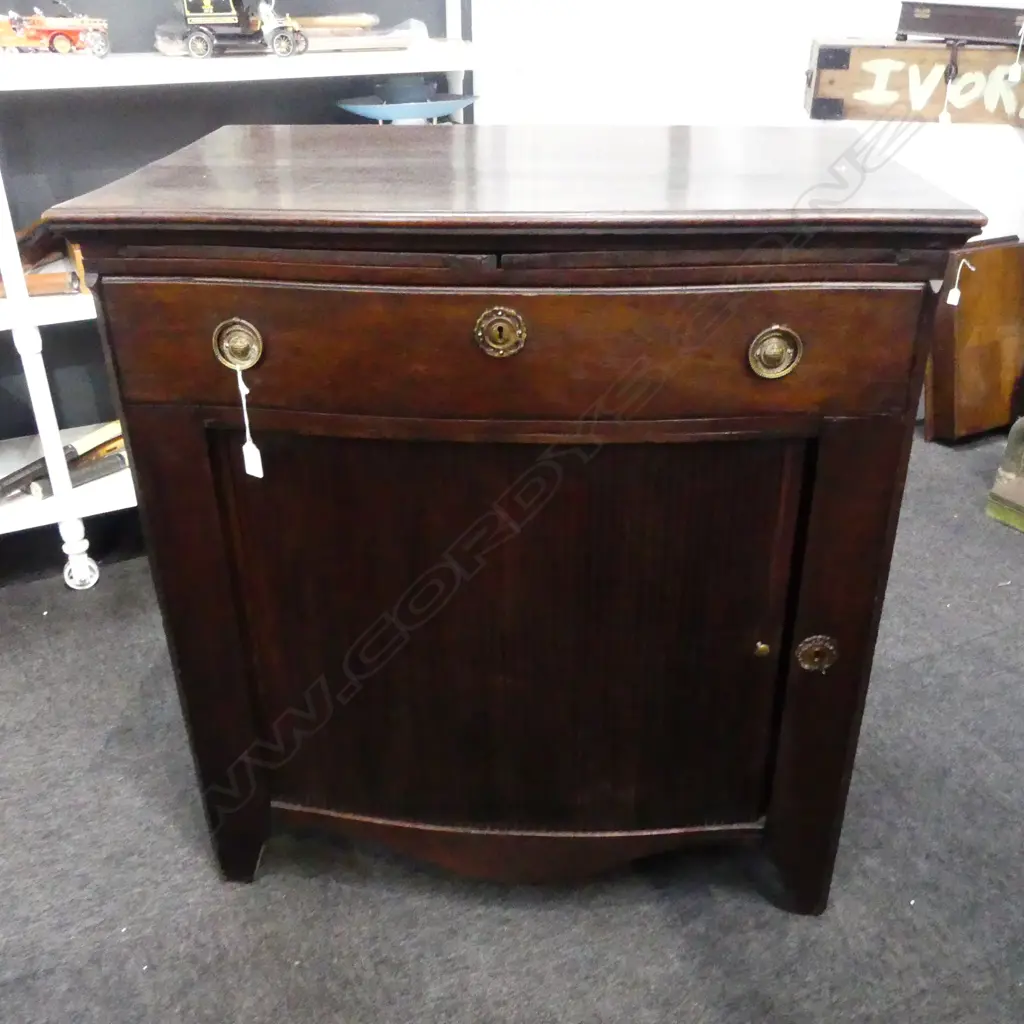 GEORGIAN OAK TAMBOUR FRONT DRESSING CABINET 845x535x890mm ONE FLAP OFF REQUIRES ATTENTION Image 1++