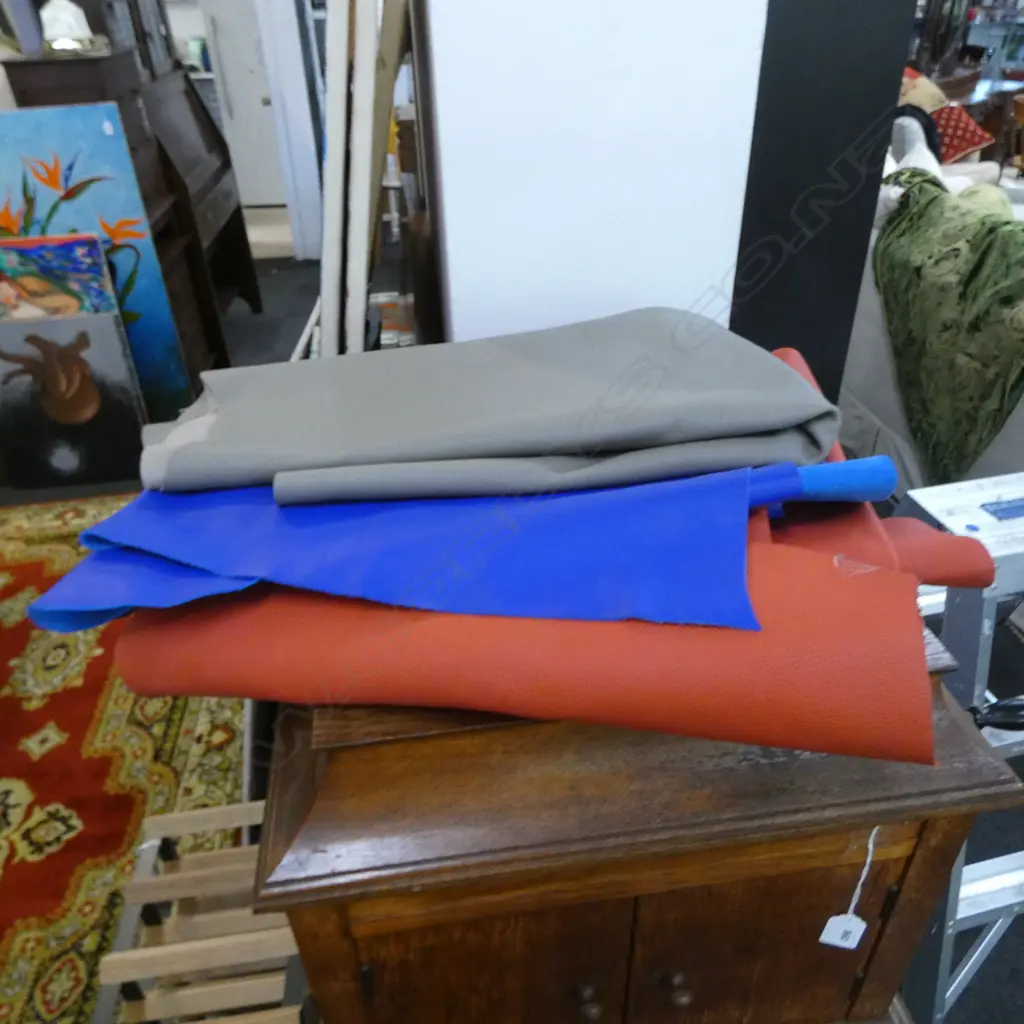 3 PCES COLOURED LEATHER; RED, BLUE GREY Image 1++