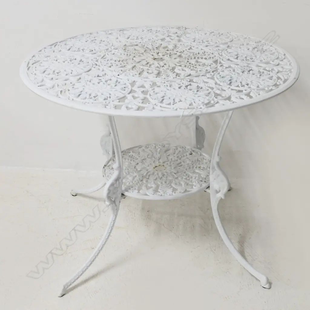 WHITE METAL PATIO TABLE 850mm dia Image 1++