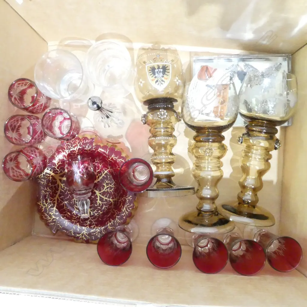 SMALL COLLECTION CRANBERRY GLASS 3 CONT GLASSES ETC Image 1++