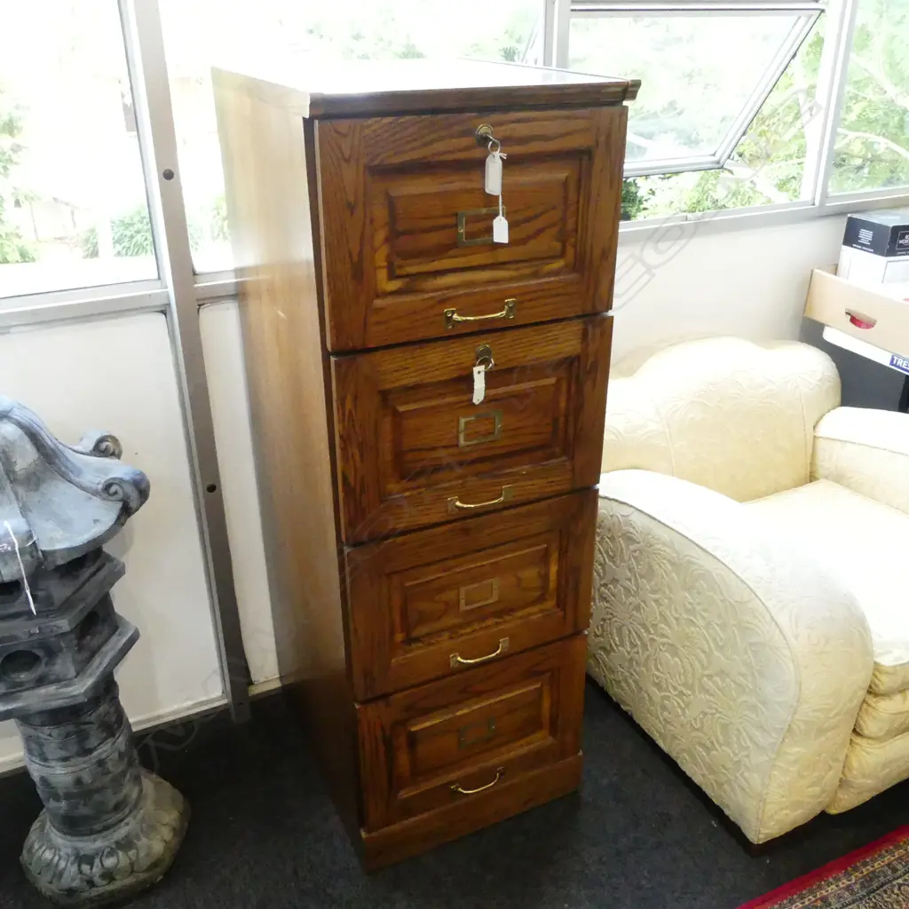 4 DRAW WOODEN FILING CABINET 485x575x1390mm Image 1++
