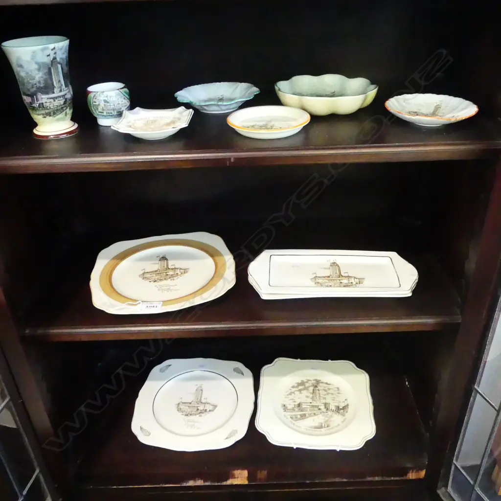 11 PCES NZ EXHIBITION CHINA: mainly 1940 CENT. + ChCh 1906/07. Plates + dishes + vase  Image 1++