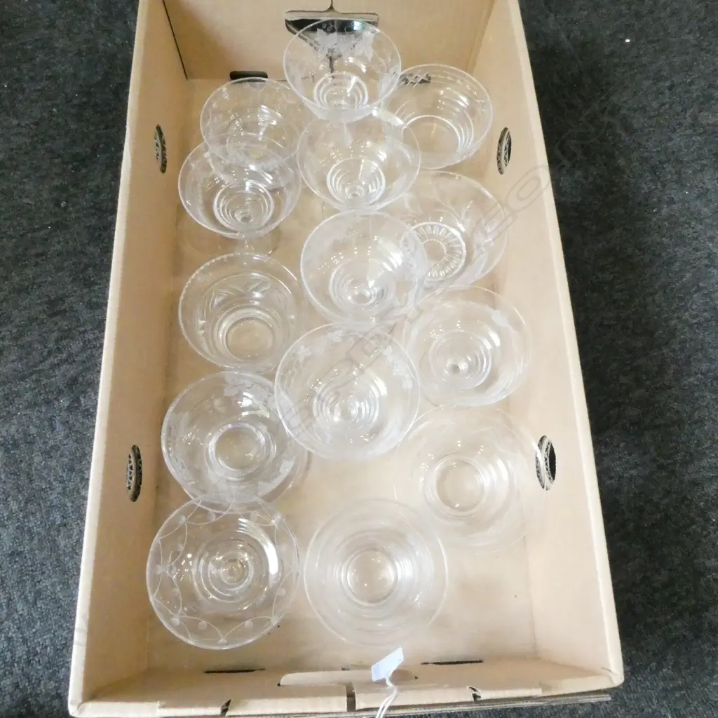 14 STUART CRYSTAL DESSERT BOWLS, ASSTD. PATTERNS Image 1++