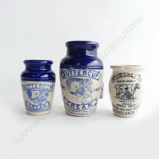 THREE VICTORIAN BUTTERCUP CREAM POTS (some chips)