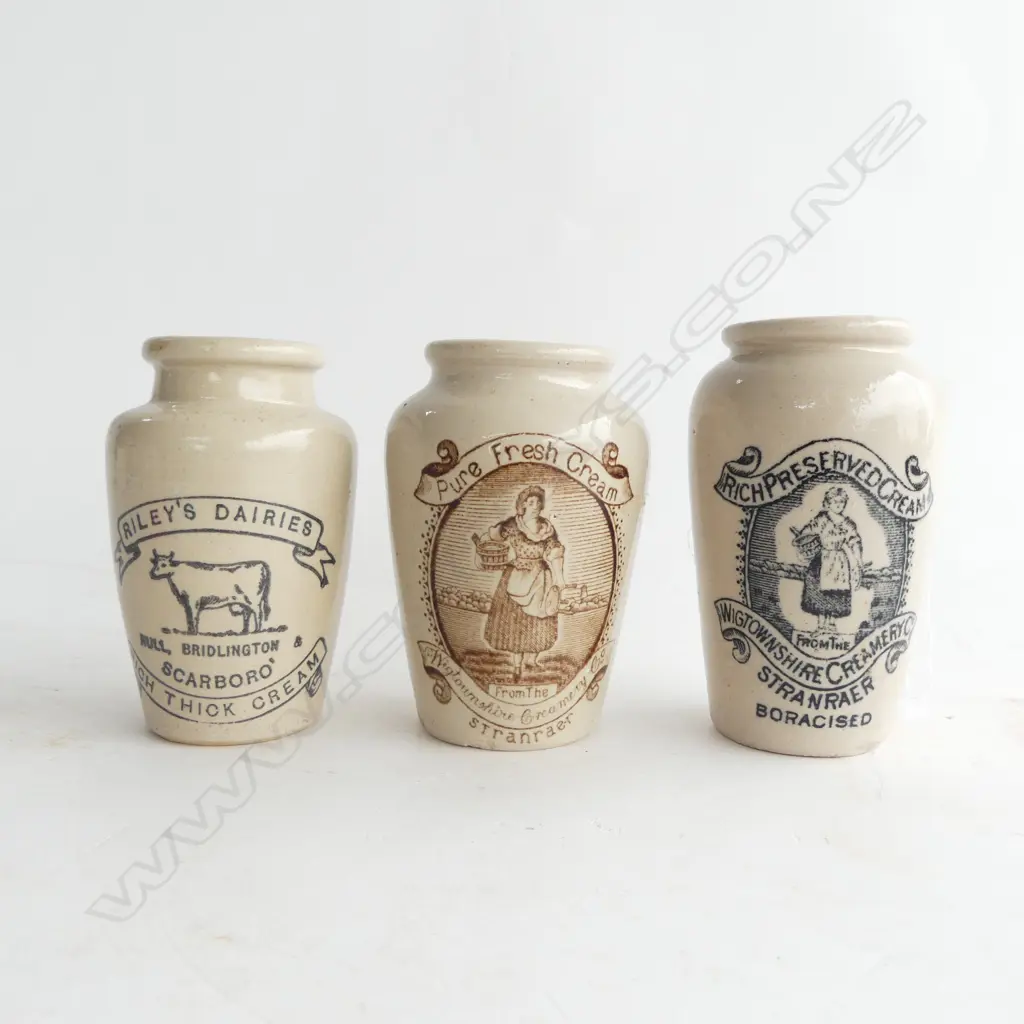 TWO VICTORIAN WIGTOWNSHIRE CREAM POTS & RILEY'S DAIRY CREAM POT Image 1++
