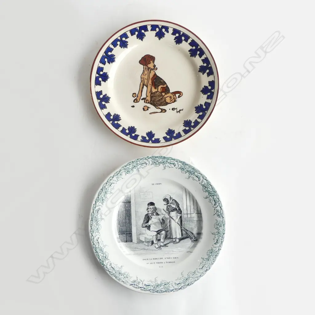 19THC FRENCH DOG PLATE & ALDINS DOG PLATE Image 1++