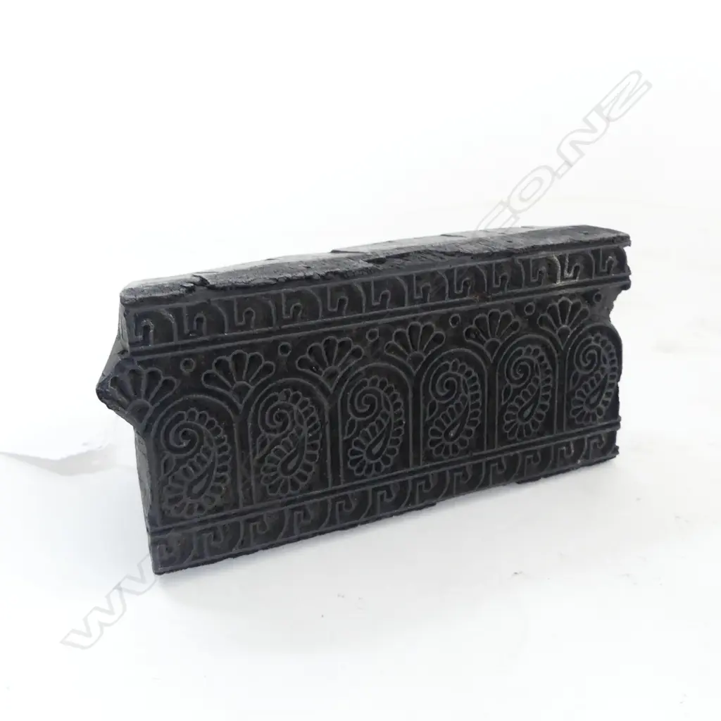 INDIAN CARVED TEXTILE PRINT BLOCK W.160mm Image 1++