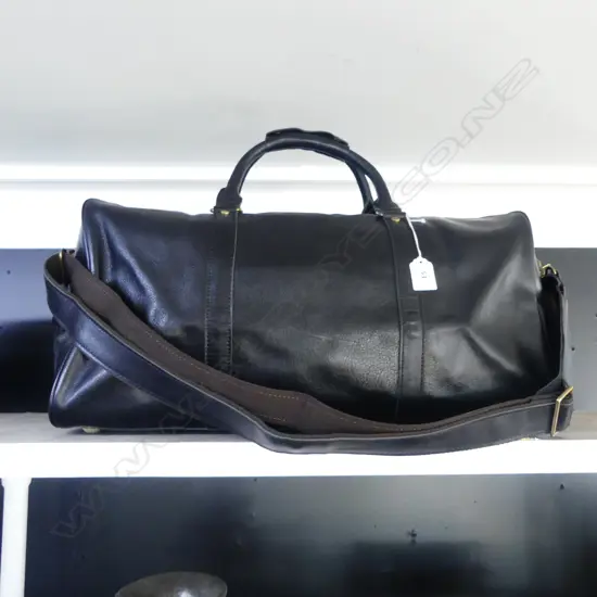 BLACK LEATHER WEEKEND BAG W.550mm