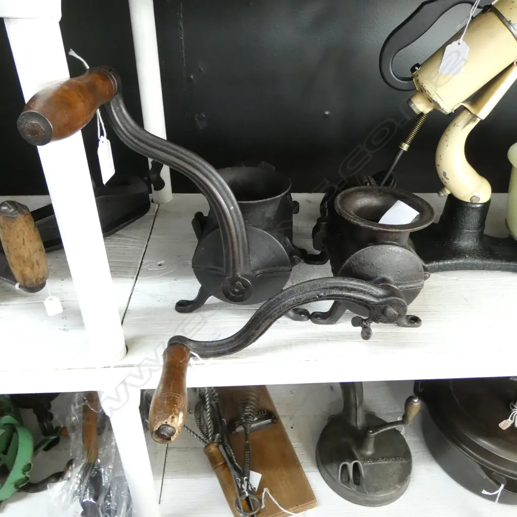 (2285/2280) 2 ANTIQUE CAST IRON MEAT CUTTERS L.340mm Image 1++