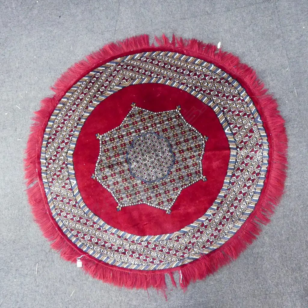 HAND KNOTTED CIRCULAR RUG w. TASSELS Dia.1210mm Image 1++