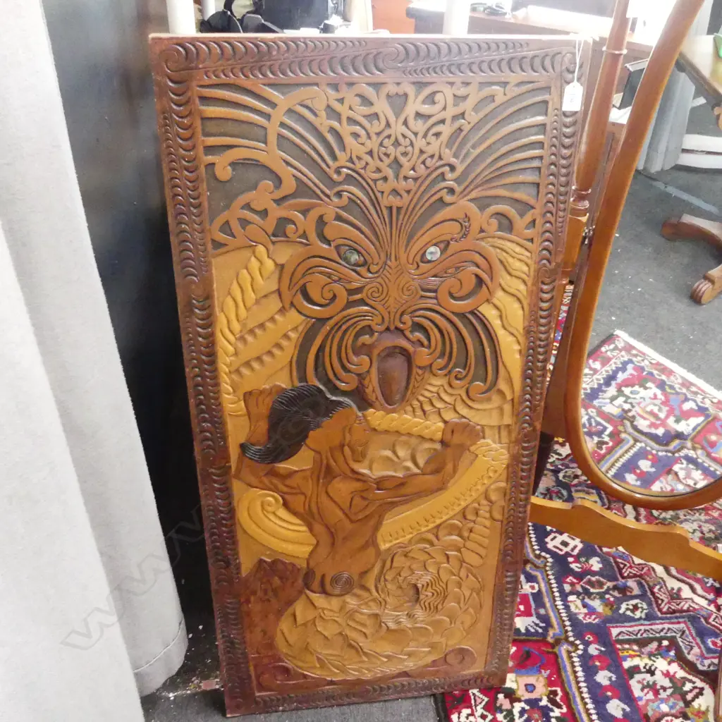 CARVED PANEL w. MAORI DESIGN 1220x570mm Image 1++
