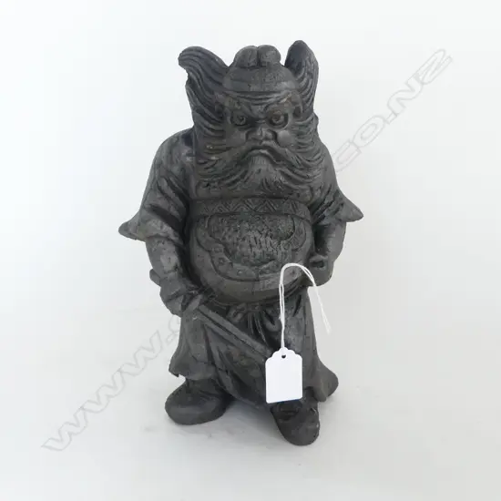 JAPANESE DARK GREY TERRACOTTA GOD OF WAR STATUE H.255mm