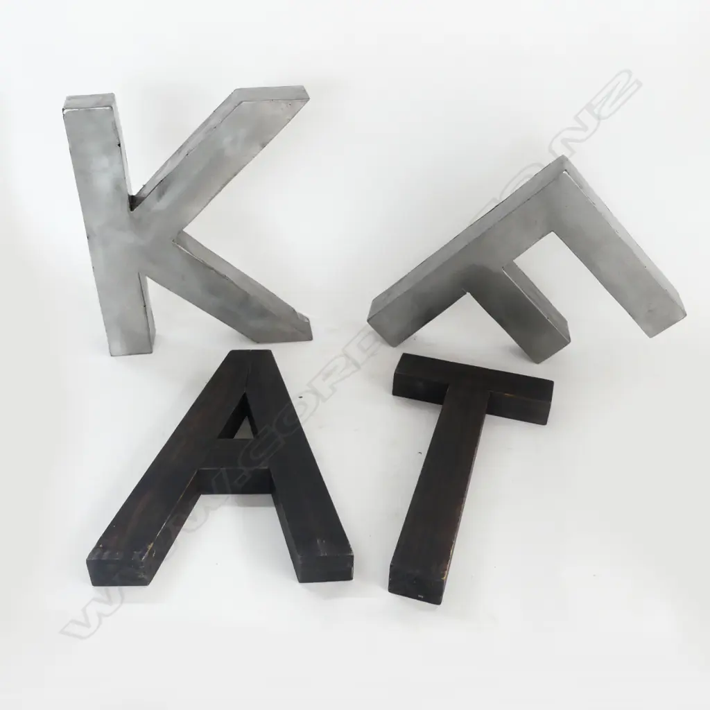 4 SIGN LETTERS; WOODEN T & A, METAL K & F H.300mm Image 1++