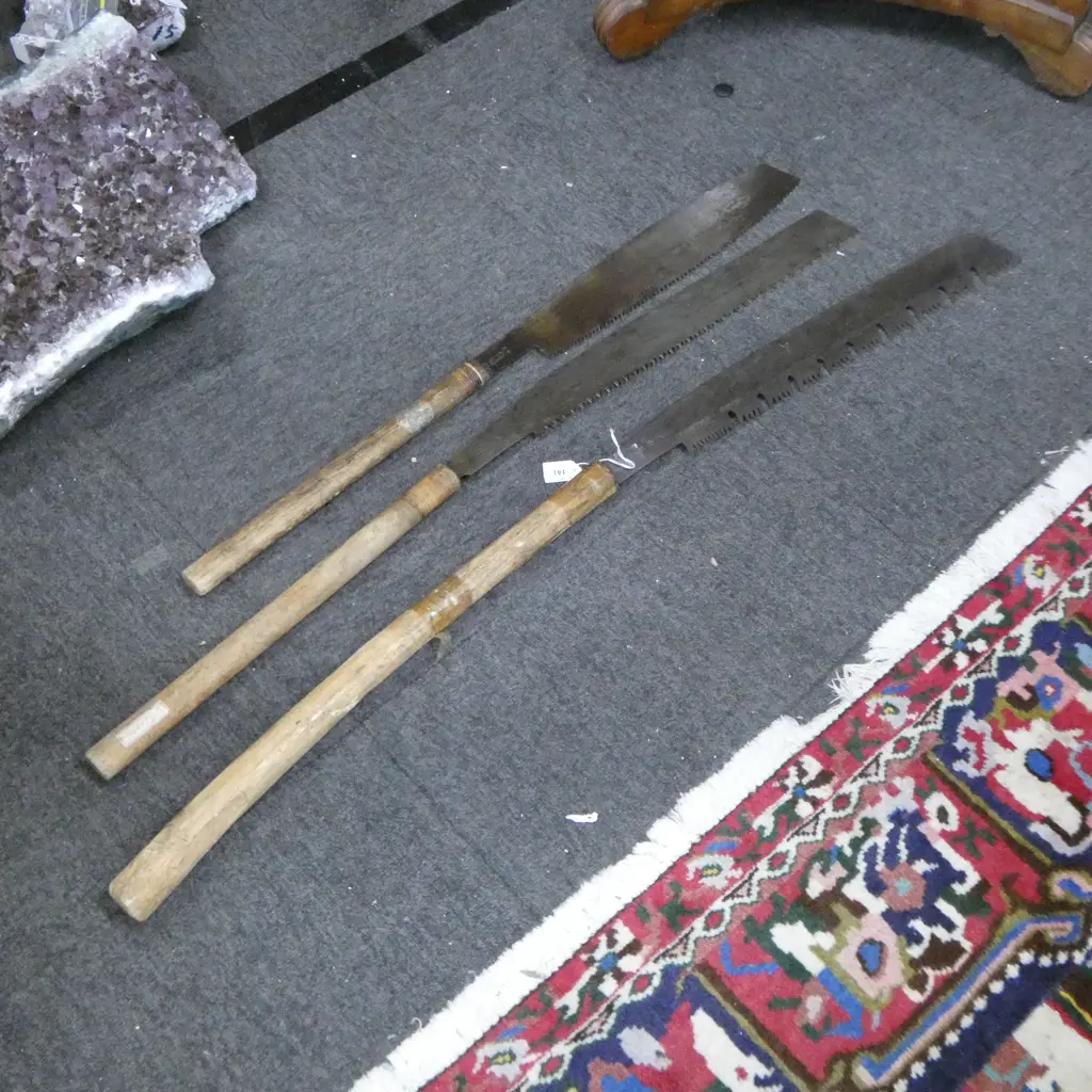 3 Antique long haft Japanese hand saws L.1090mm Image 1++