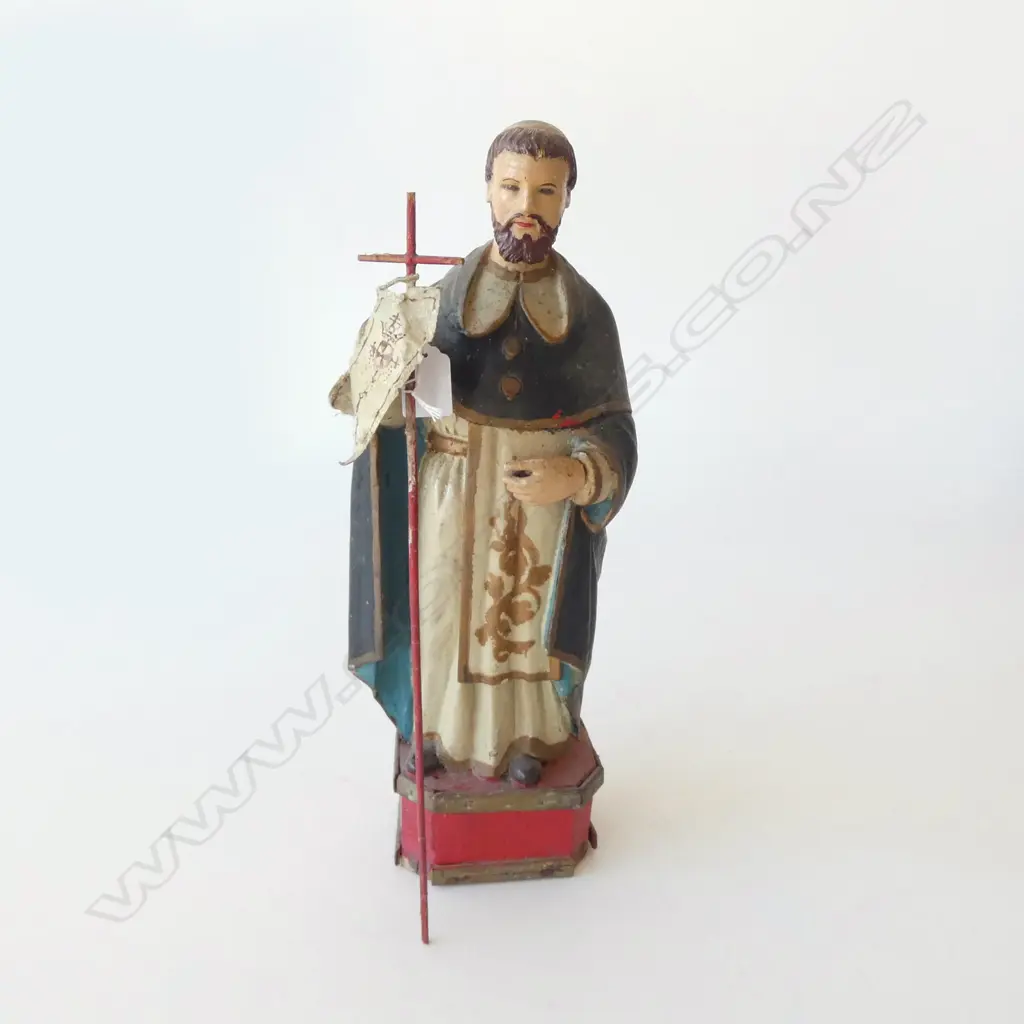 DISTRESSED VINTAGE PAINTED WOODEN RELIGIOUS STATUE H.430mmmm Image 1++