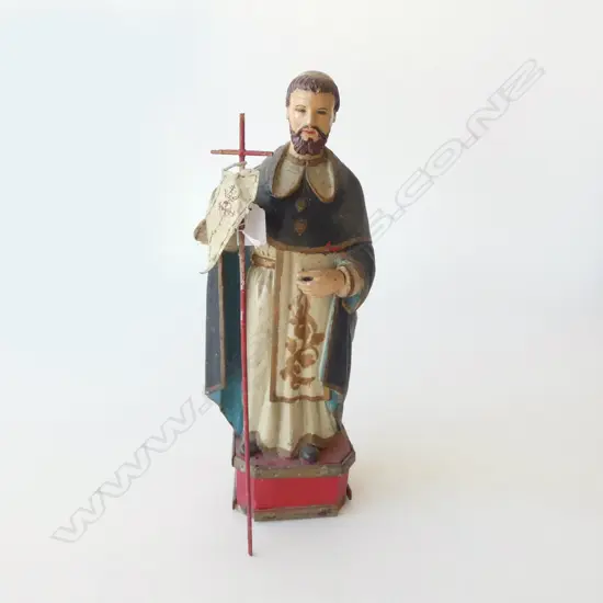 DISTRESSED VINTAGE PAINTED WOODEN RELIGIOUS STATUE H.430mmmm