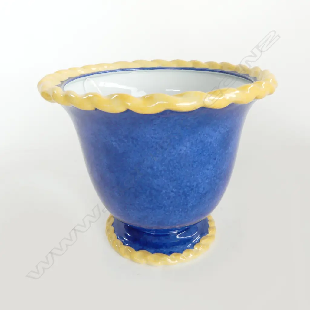 LAURE JAPY LIMOGES BLUE/YELLOW SCALLOPED EDGE JARDINERE. H.200mm Dia.250mm Image 1++