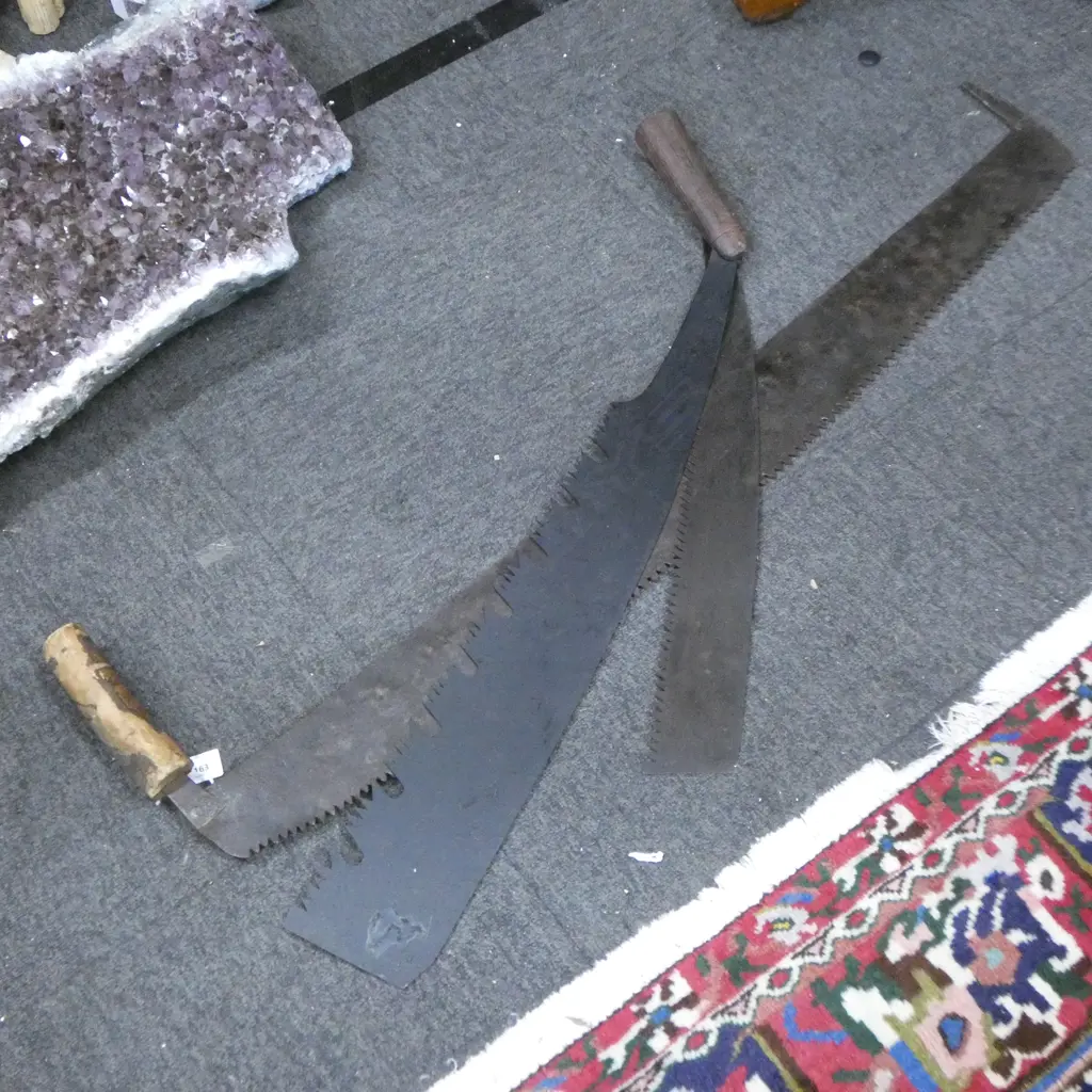 2 Antique Japanese hand saws + cross cut (handles missing) L.1070mm Image 1++