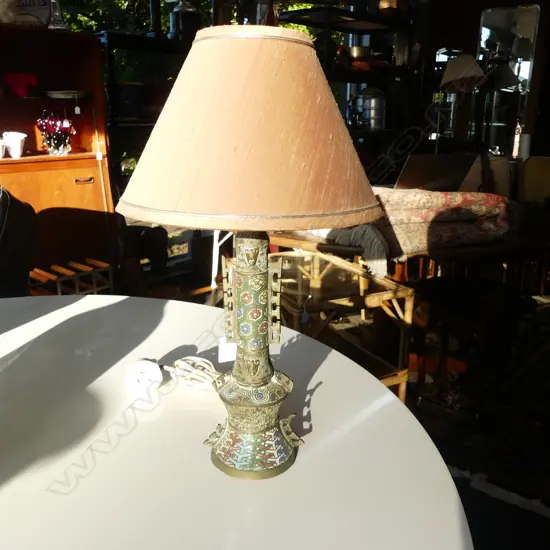 ORIENTAL BRASS & CLOISONNE LAMPBASE, H.300mm