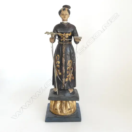 SOUTH AMERICAN RELIGOUS FIGURE on stand carved & painted wood H.380mm