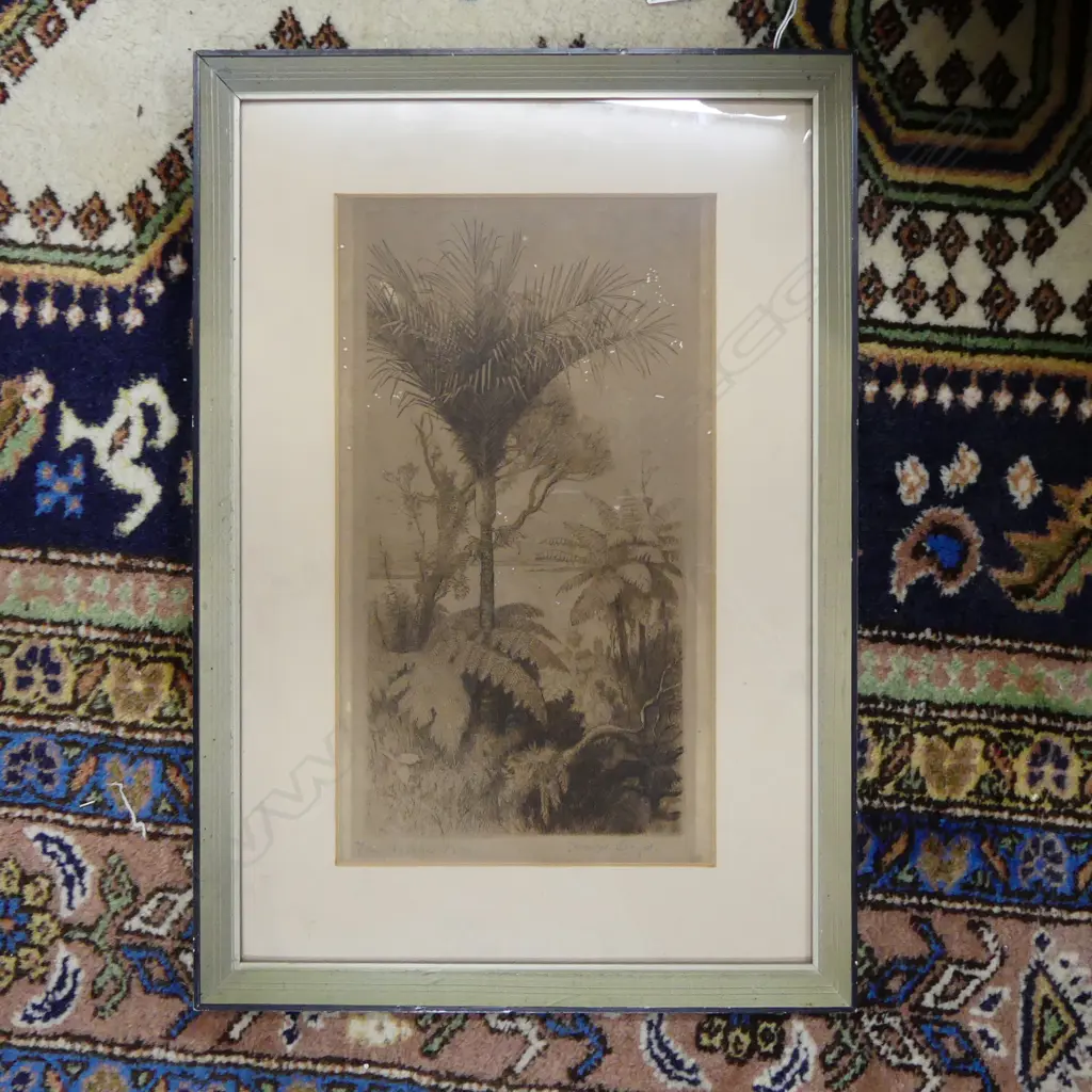 ORIGINAL TREVOR LLOYD SIGNED LITHOGRAPH TITLED 'THE NIKAU PALM' ,SOME LOSS 315X180mm Image 1++