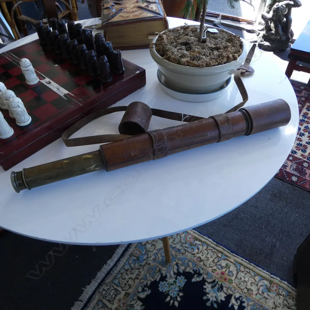 MILITARY MARKED MK IV W. WATSON & SONS LONDON 1901 LARGE TELESCOPE L.980mm BRASS CASE LEATHER BOUND Image 1++