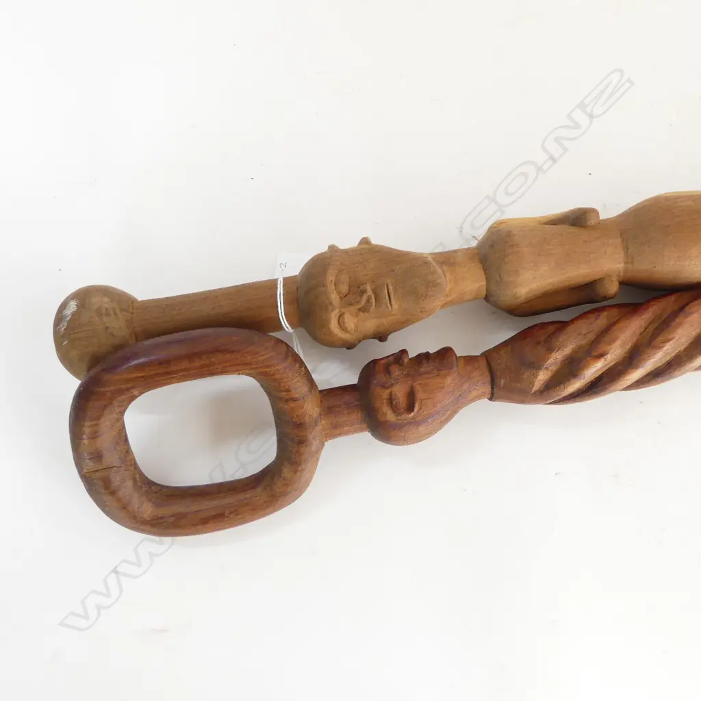2 CARVED AFRICAN WALKING STICKS H.1000mm Image 1++