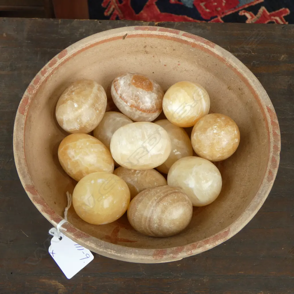 ANCIENT STYLE POTTERY BOWL with 12 alabaster eggs Image 1++