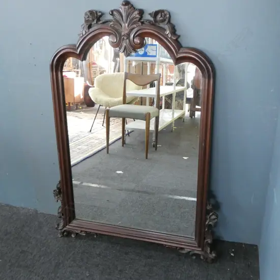 CARVED MAHOGANY FRAMED WALL MIRROR H1050 W770MM