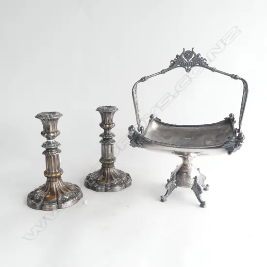 PR OLD SHEFFIELD PLATE CANDLESTICKS H.205mm + EP COMPORT