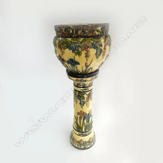 JAPANESE AWAJI JARDINERE ON STAND, REPAIRS H.920mm