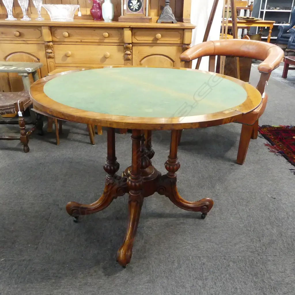 A quality burr walnut demi lune fold-over card table, Image 1++