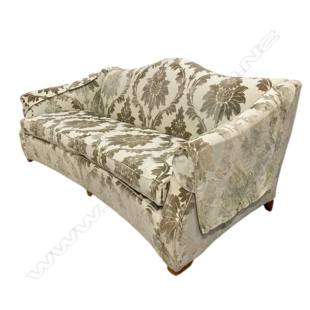 DURESTA DESIGNER THREE-SEATER SOFA, BEIGE/GOLD DAMASK FABRIC, ANTIQUED-GILT SILVER FRAME (SOME FADING) Image 1++