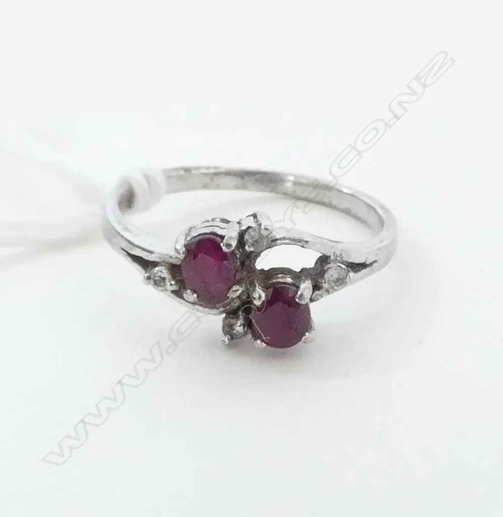 SILVER RUBY & CZ STONE RING SIZE L Image 1++