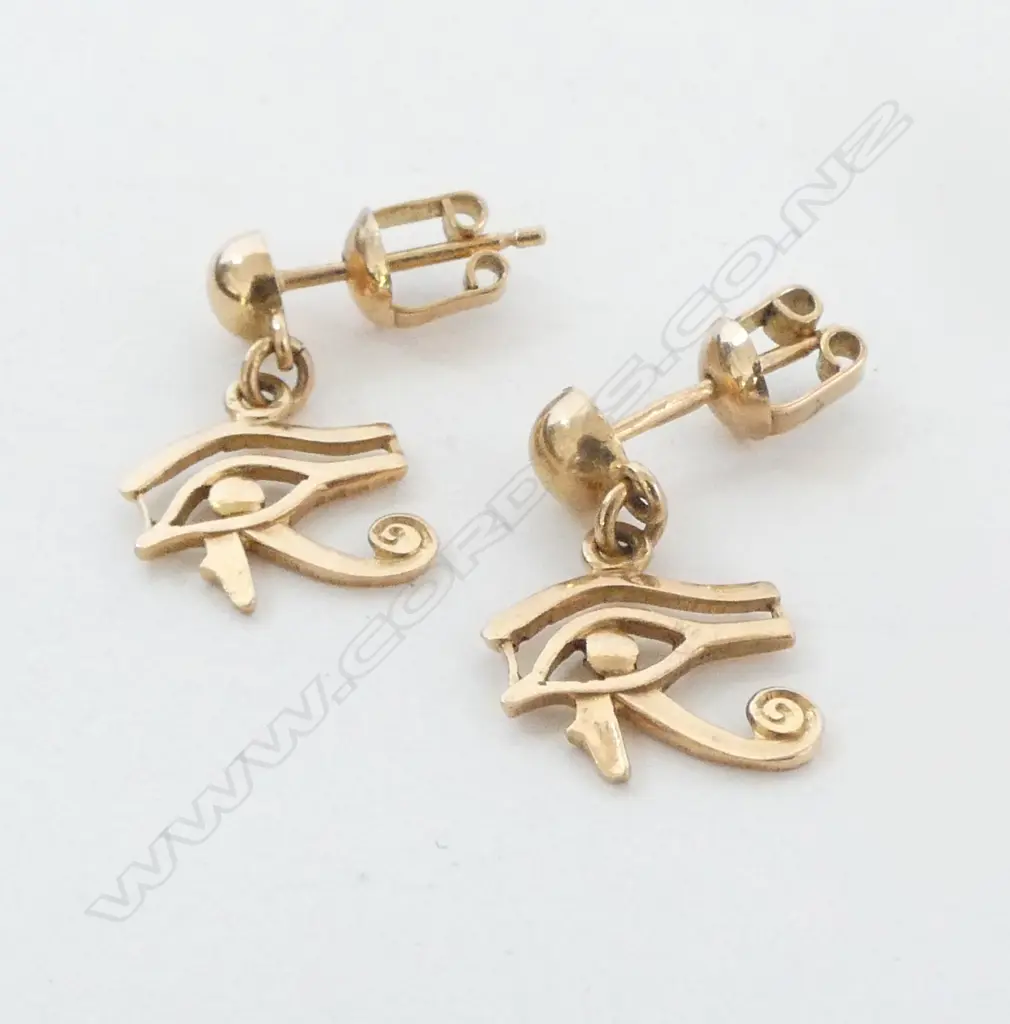 PR 18ct EYE of HORUS EARRINGS,  2.36gm (all parts stamped) Image 1++