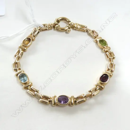 9CT GOLD AND MULTI-STONE BRACELET (VALUATION) 13.73gm