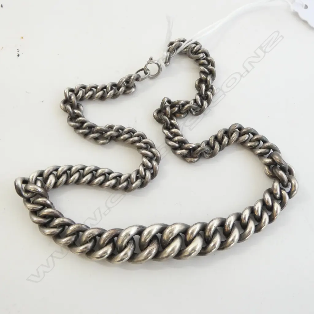 VINTAGE SILVER LINK CHAIN, GRADUATING LINKS, L.400mm 47.6gm Image 1++