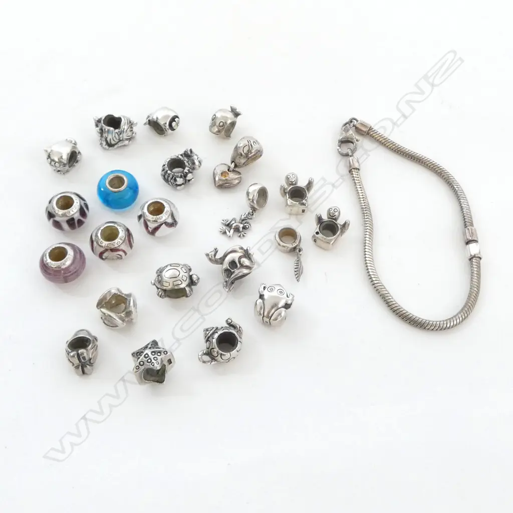 SILVER BRACELET with 22 SILVER CHARMS many decorated & of novelty forms. Image 1++