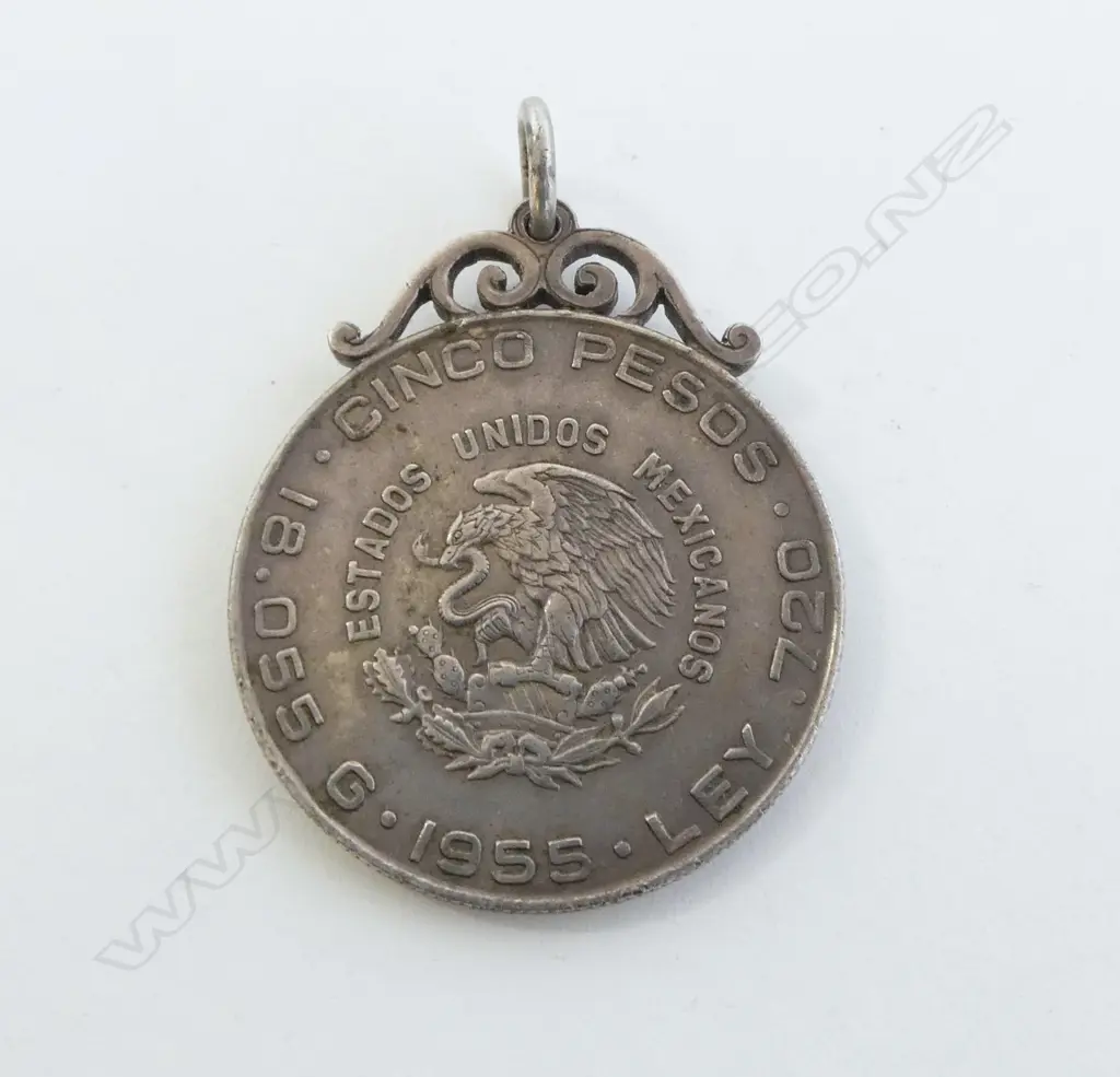 1955 - 5 SILVER MEXICAN PESOS COIN - EAGLE AND SNAKE Image 1++