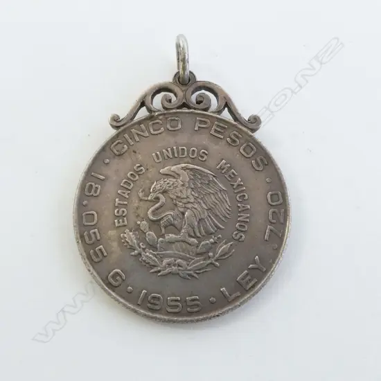 1955 - 5 SILVER MEXICAN PESOS COIN - EAGLE AND SNAKE