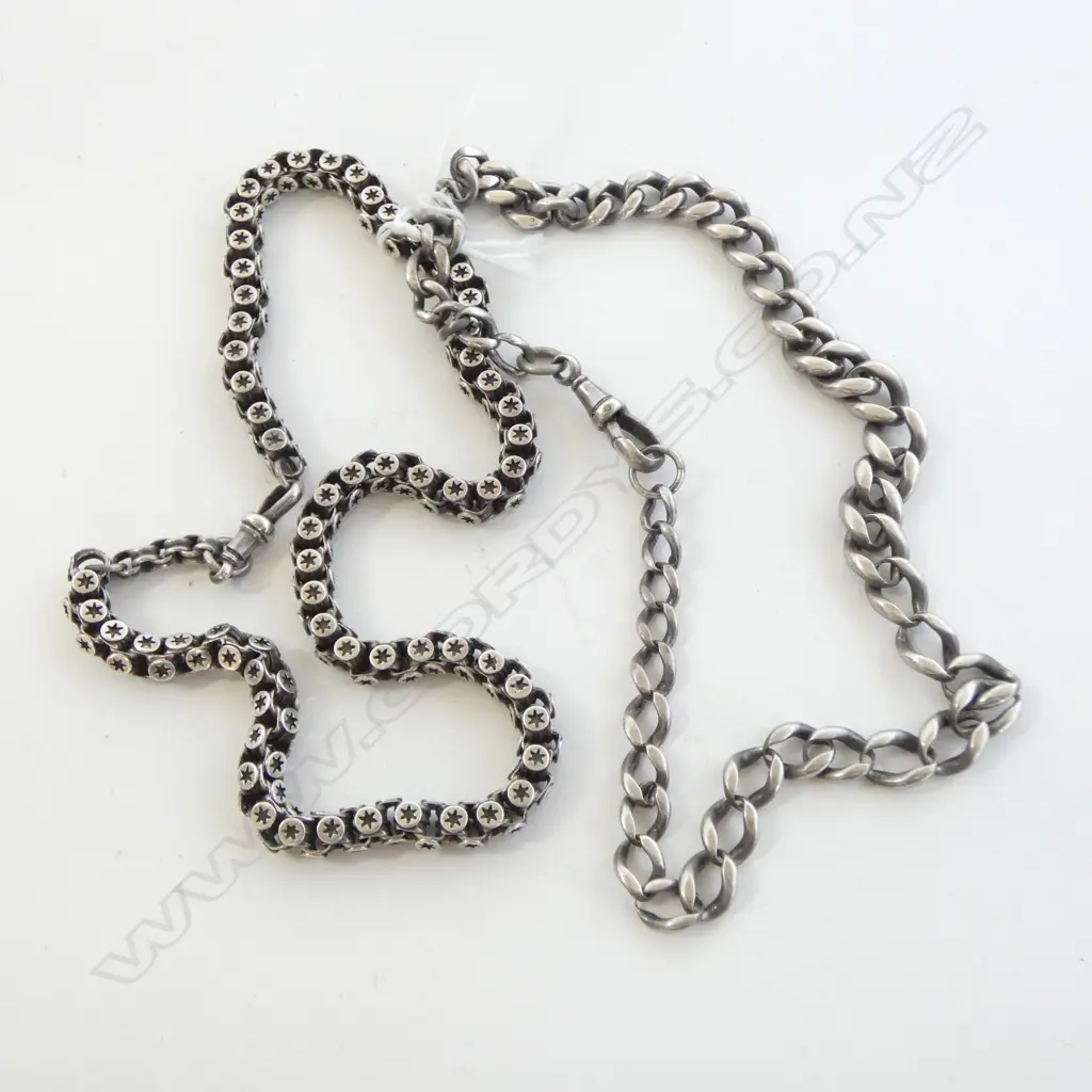 2 VICTORIAN CHOKER LENGTH CHAINS, 1 FANCY BOX CHAIN & OTHER VERY WORN, 51.2gm Image 1++