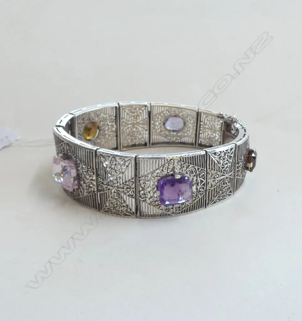 STG SILVER FILIGREE BANGLE w. ASST. STONES 33.4grms Image 1++