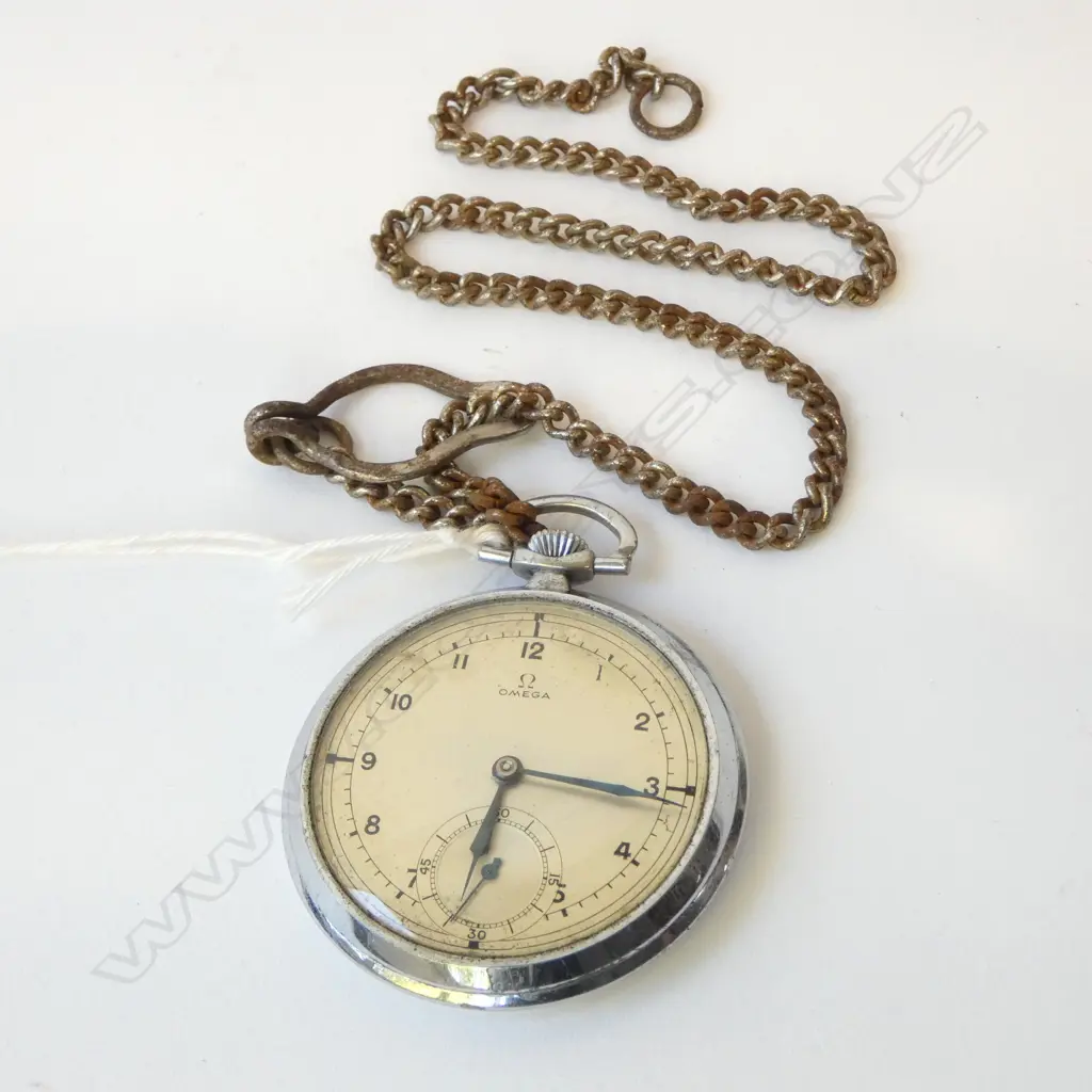 OMEGA CHROMED POCKET WATCH open face running  Image 1++