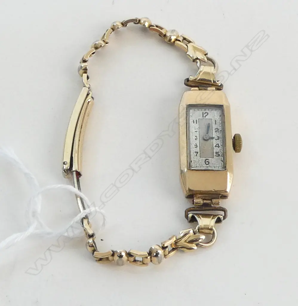 SWISS ART DECO 9ct GOLD LADIES WATCH running plated strap Image 1++