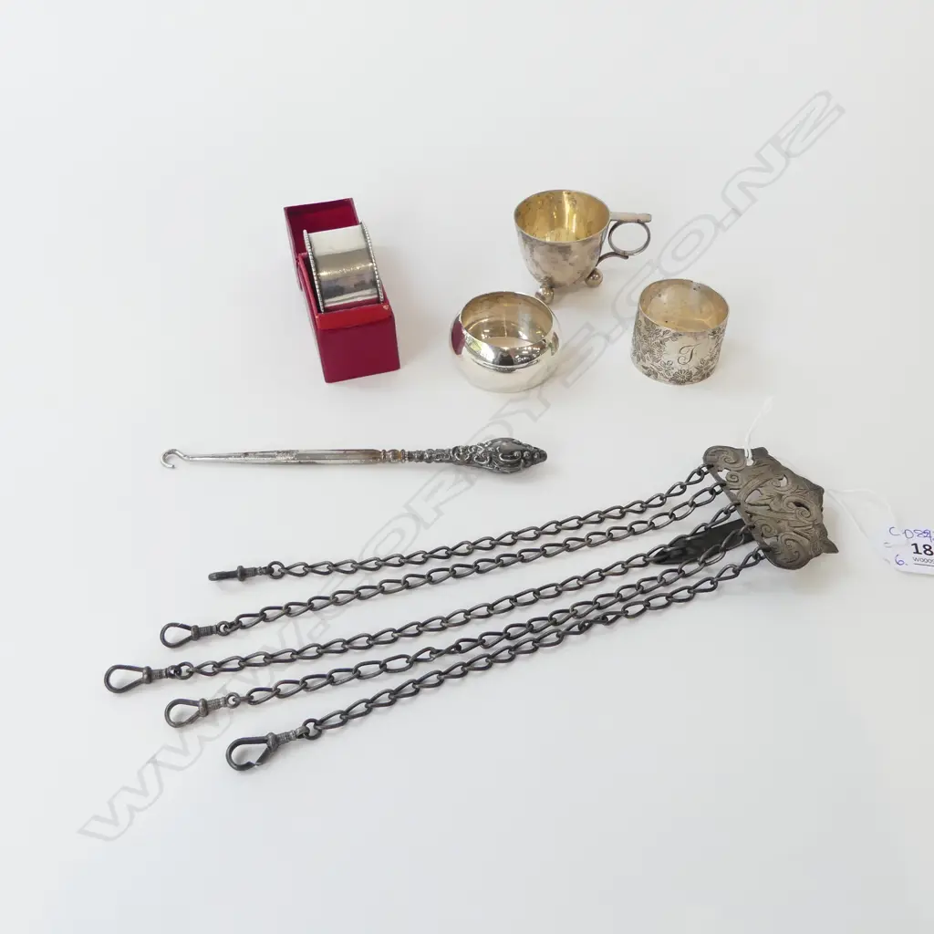 6 PCES SILVER; 4 102grms + BUTTON HOOK & CHATELAINE Image 1++