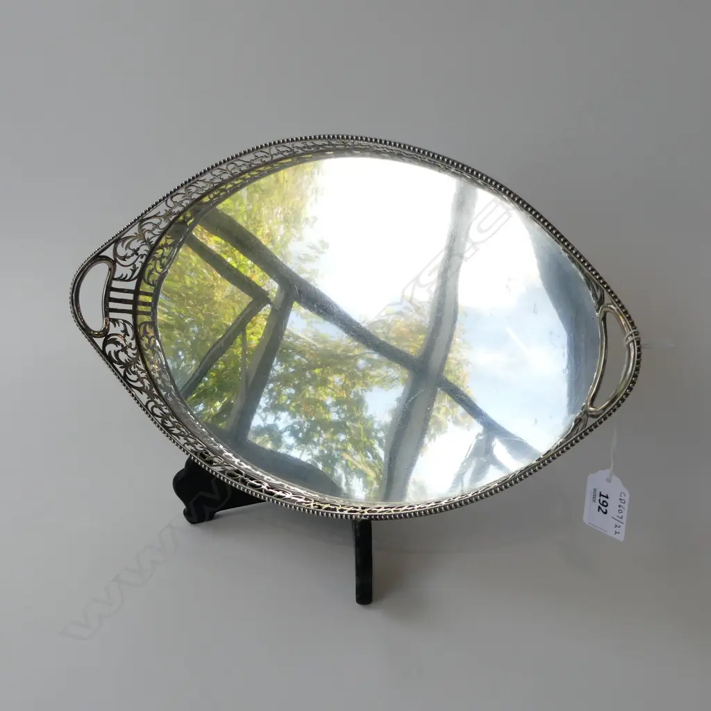 SMALL S/SILVER 2 HANDLED GALLERY TRAY 189G L345MM Image 1++